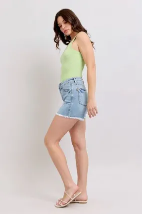 Judy Blue Full Size Tummy Control Raw Hem Denim Shorts – Plus Size Comfort & Style | Sizes S-3XL