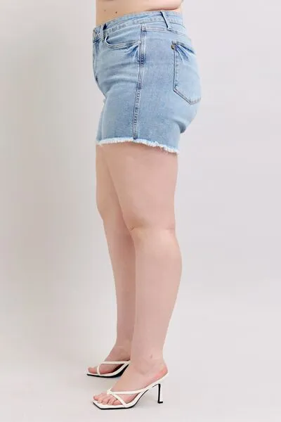 Judy Blue Full Size Tummy Control Raw Hem Denim Shorts – Plus Size Comfort & Style | Sizes S-3XL