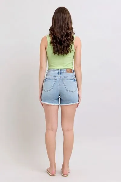 Judy Blue Full Size Tummy Control Raw Hem Denim Shorts – Plus Size Comfort & Style | Sizes S-3XL