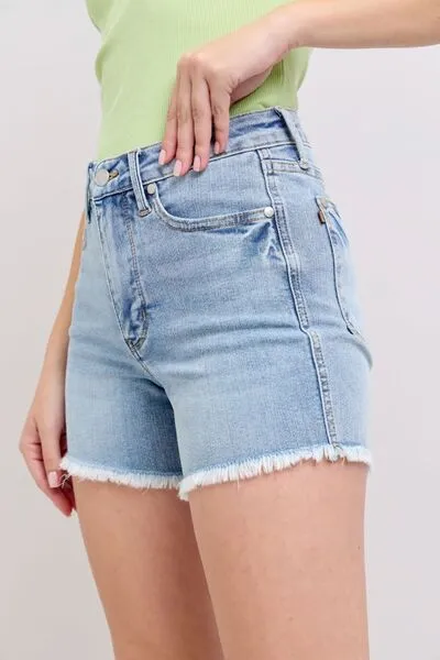 Judy Blue Full Size Tummy Control Raw Hem Denim Shorts – Plus Size Comfort & Style | Sizes S-3XL