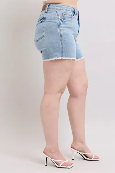 Judy Blue Full Size Tummy Control Raw Hem Denim Shorts – Plus Size Comfort & Style | Sizes S-3XL