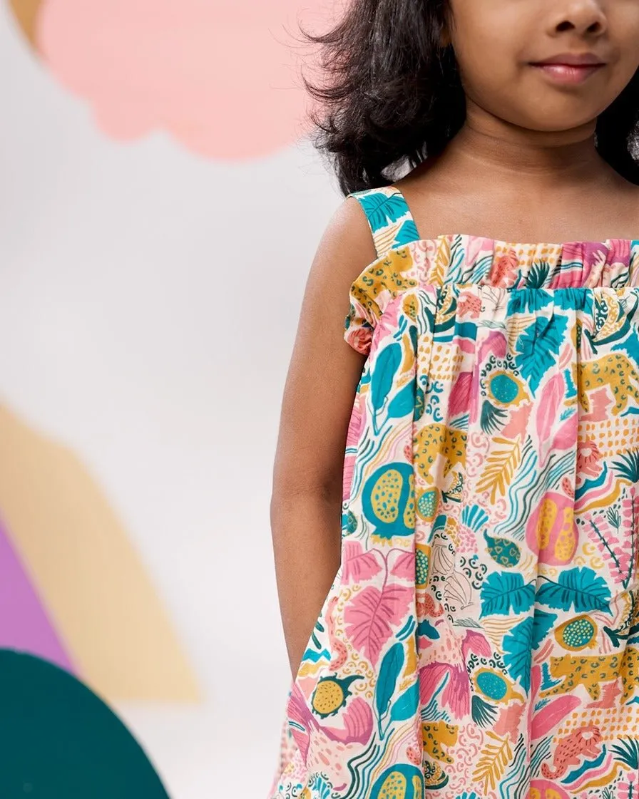 Jungle Bungle Printed Cotton Tie- Up Maxi Dress