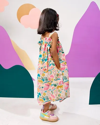 Jungle Bungle Printed Cotton Tie- Up Maxi Dress