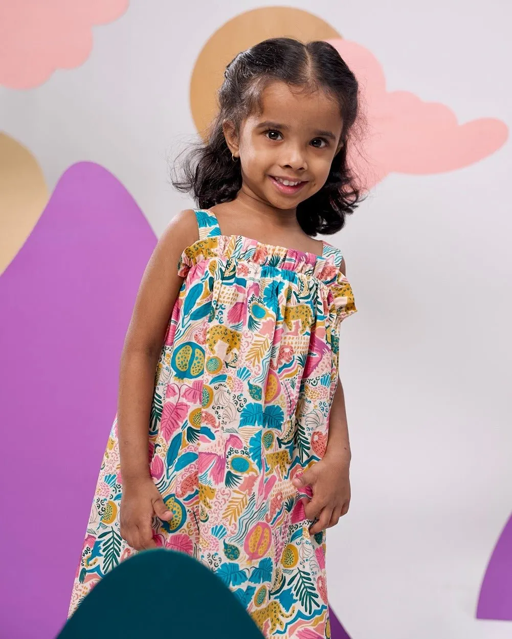 Jungle Bungle Printed Cotton Tie- Up Maxi Dress
