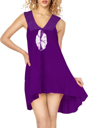 La Leela Rayon Womens Swimwear Swimsuit Bikini Casual Sleeveless Beach Dress Purple