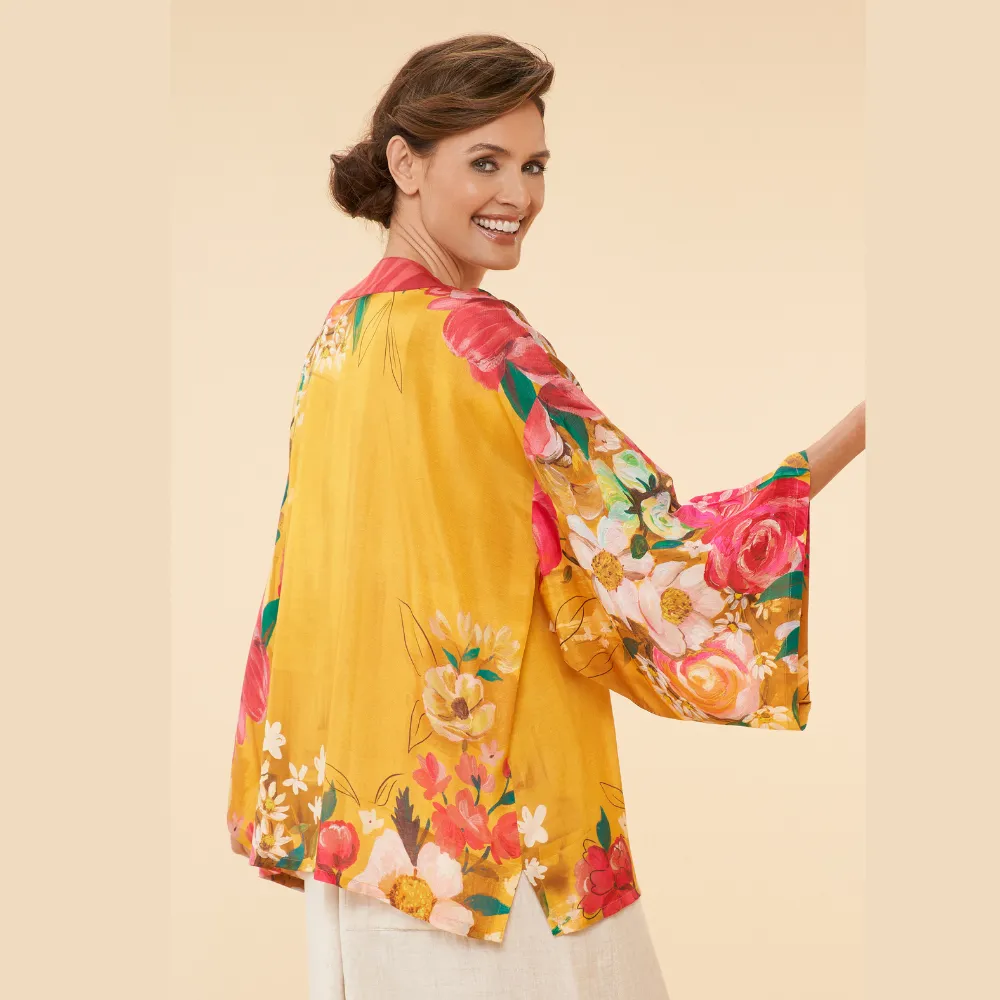 Ladies Kimono Jacket Impressionist Floral Mustard By Powder Design SS24