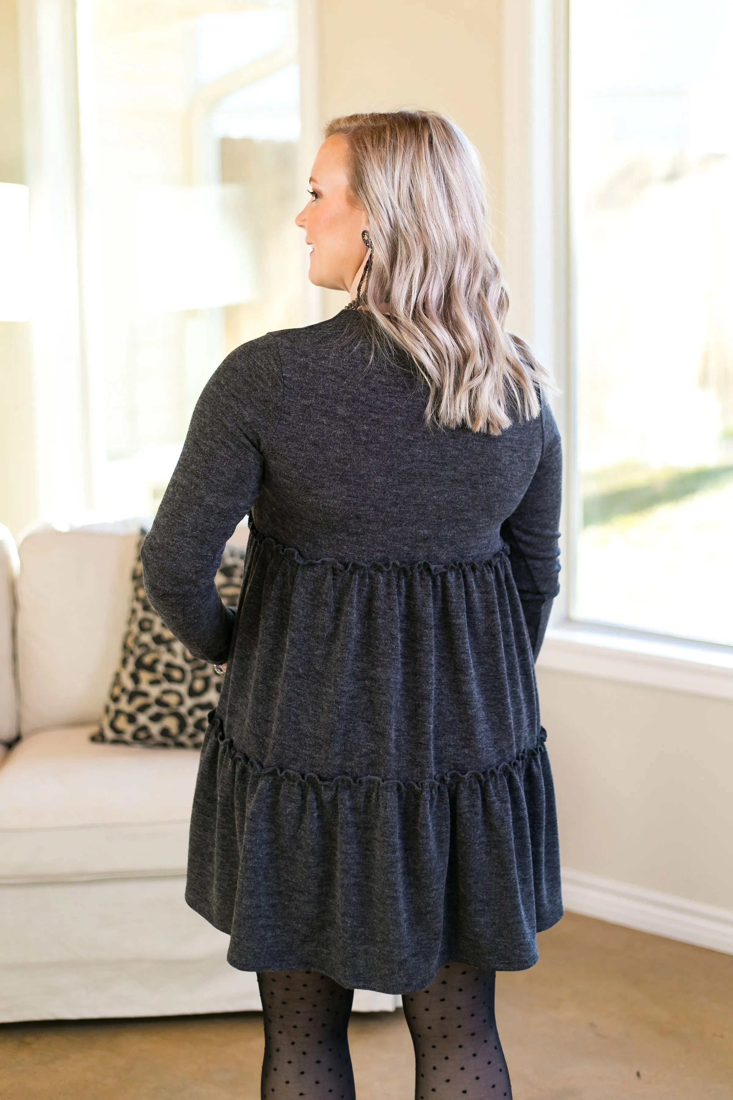 Last Chance Size Small | It's Your Time Long Sleeve Tiered Baby Doll Tunic in Charcoal Grey