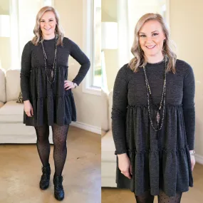 Last Chance Size Small | It's Your Time Long Sleeve Tiered Baby Doll Tunic in Charcoal Grey