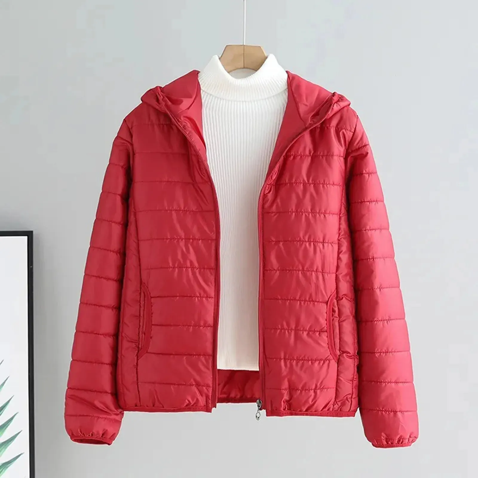 Lightweight Padded Autumn Winter Jackets Women's Jackets Hooded Ultralight Quilted puffer Solid Coat for Warm Duck Down Coat