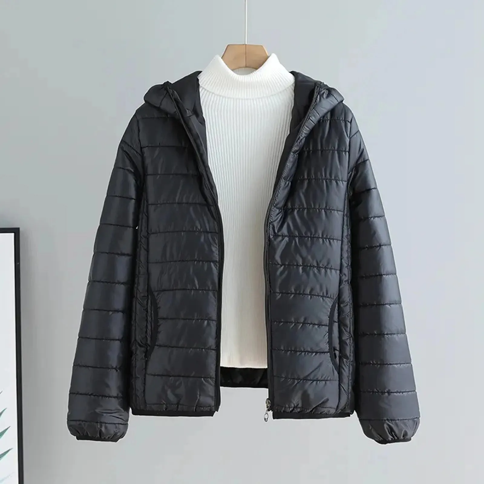 Lightweight Padded Autumn Winter Jackets Women's Jackets Hooded Ultralight Quilted puffer Solid Coat for Warm Duck Down Coat