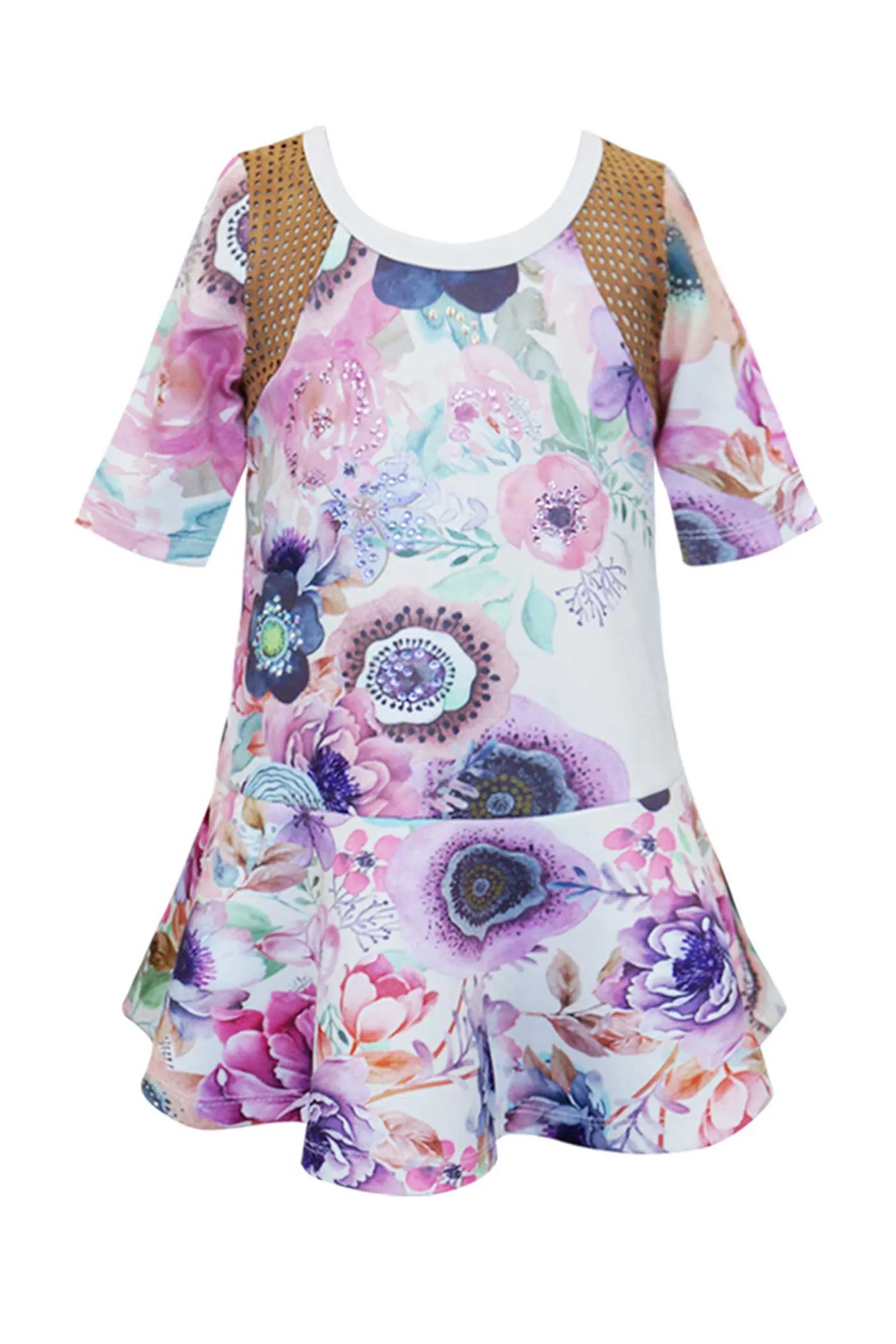 Little Girls 3/4 Sleeve Floral Print Dress