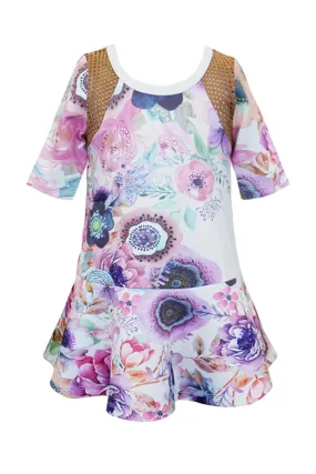 Little Girls 3/4 Sleeve Floral Print Dress