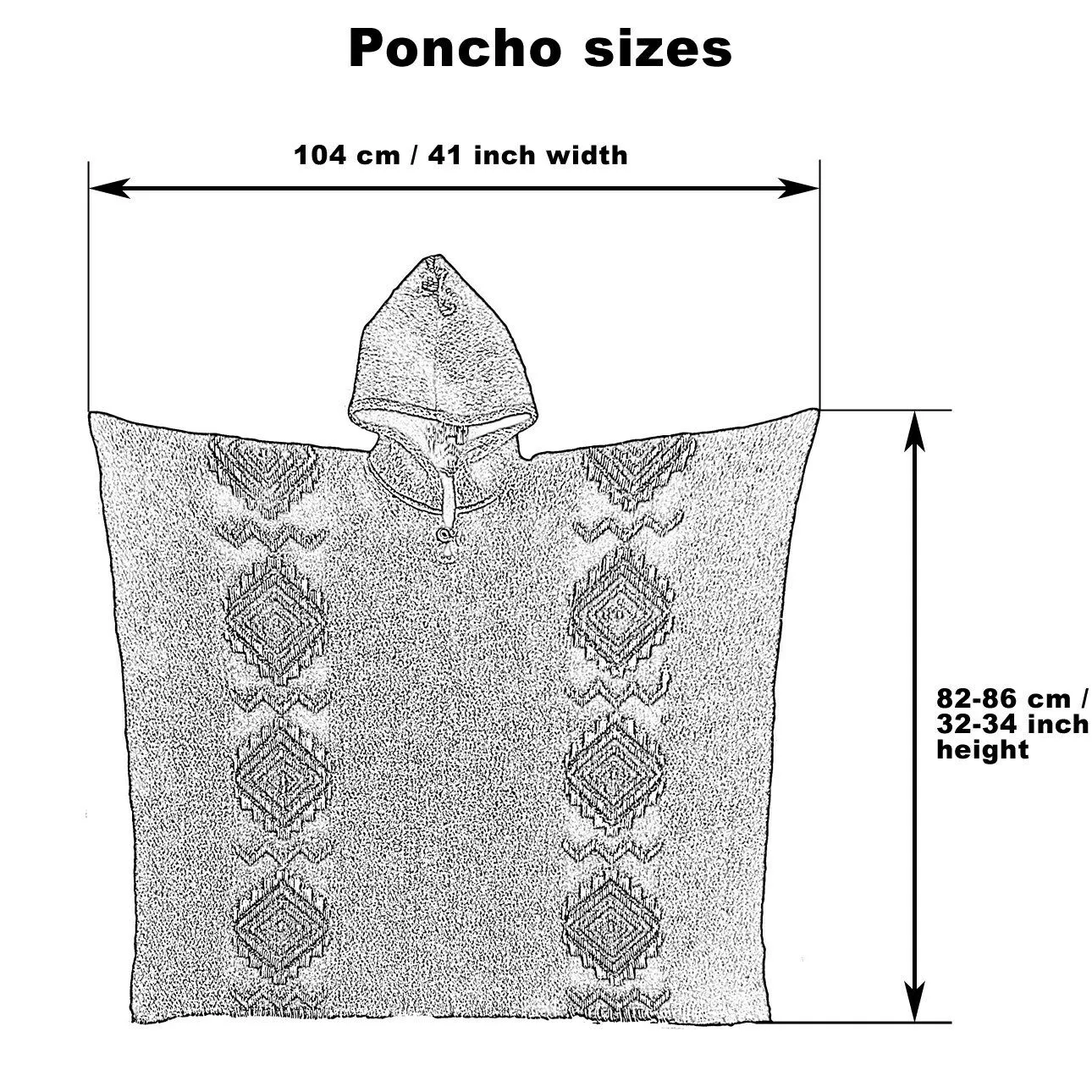 Llama Wool Unisex South American Handwoven Hooded Poncho - diamonds pattern