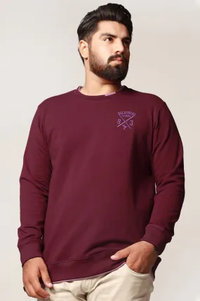 Maroon Contrast Rib Embroidered Sweatshirt (Plus Size) - W22 - MSW034P
