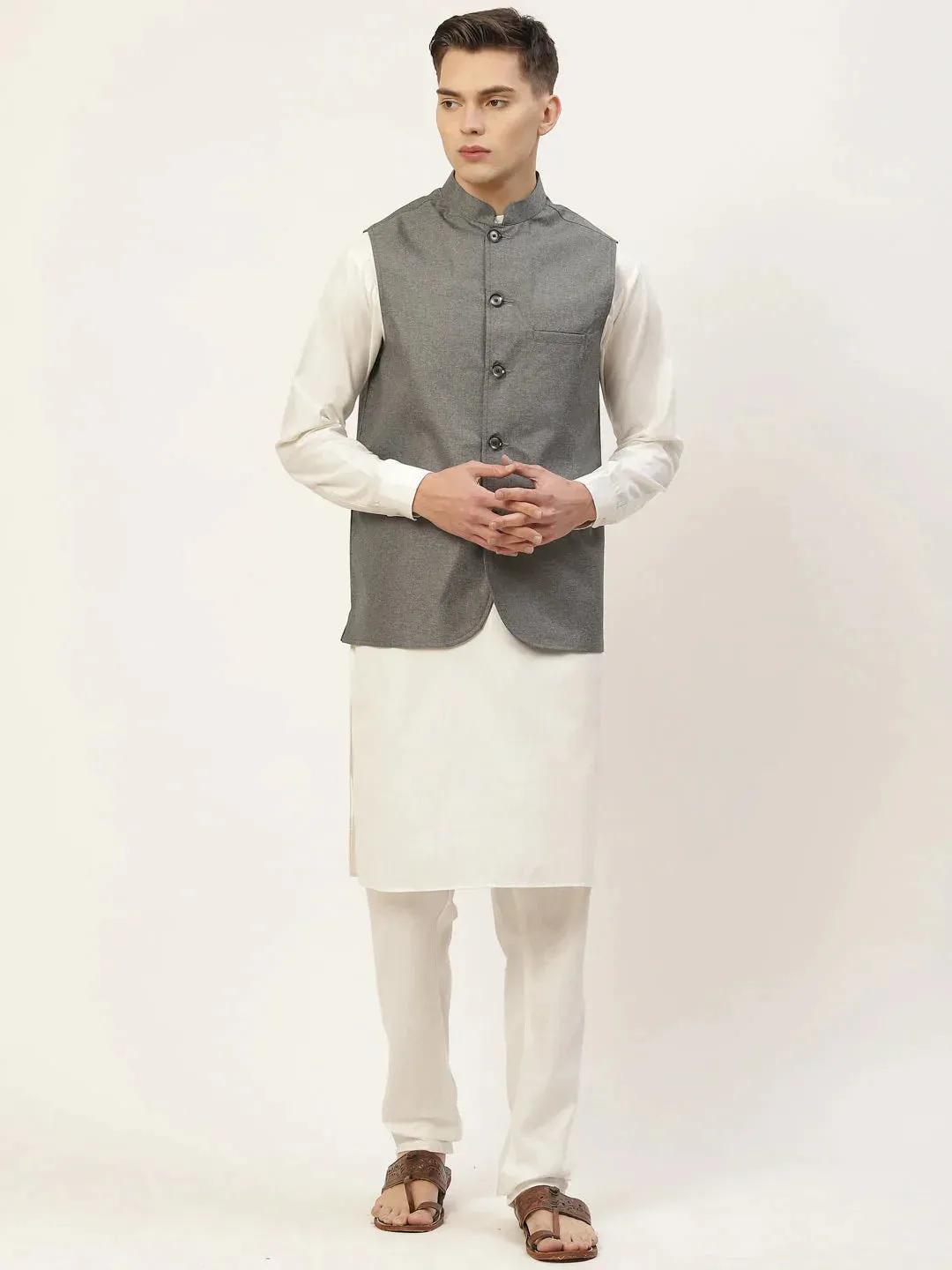Men'S Charcoal Solid Nehru Jacket