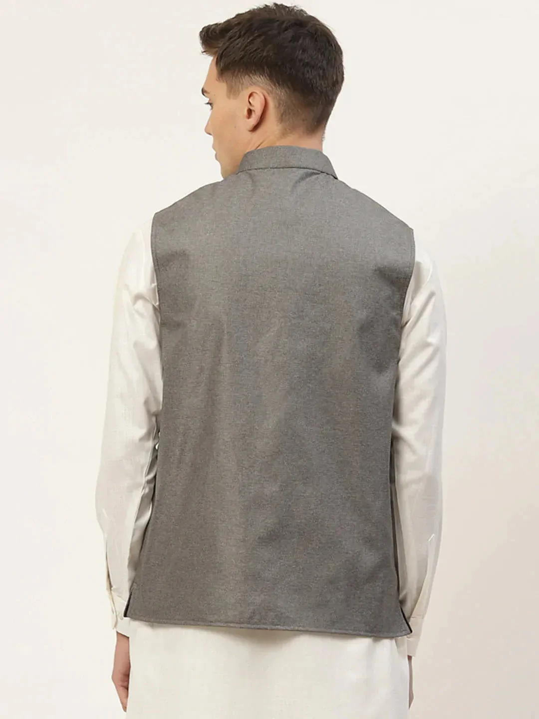 Men'S Charcoal Solid Nehru Jacket