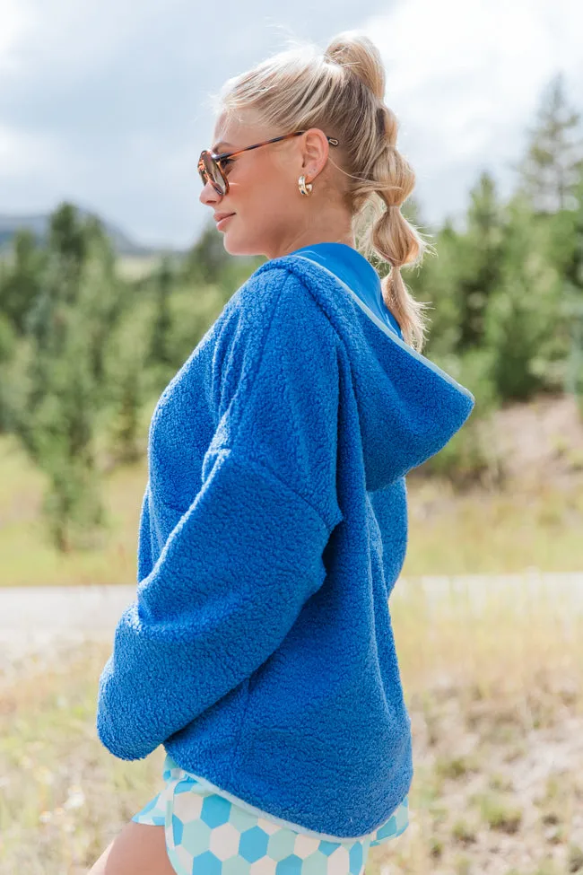 My Go To Blue Sherpa Quarter Zip Hooded Pullover