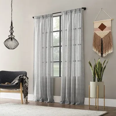 New - 95"x52" Textured Slub Stripe AntiDust Curtain Panel Gray - Clean Window