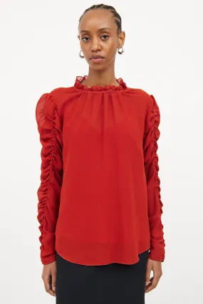 Orange Gathered Sleeve Blouse