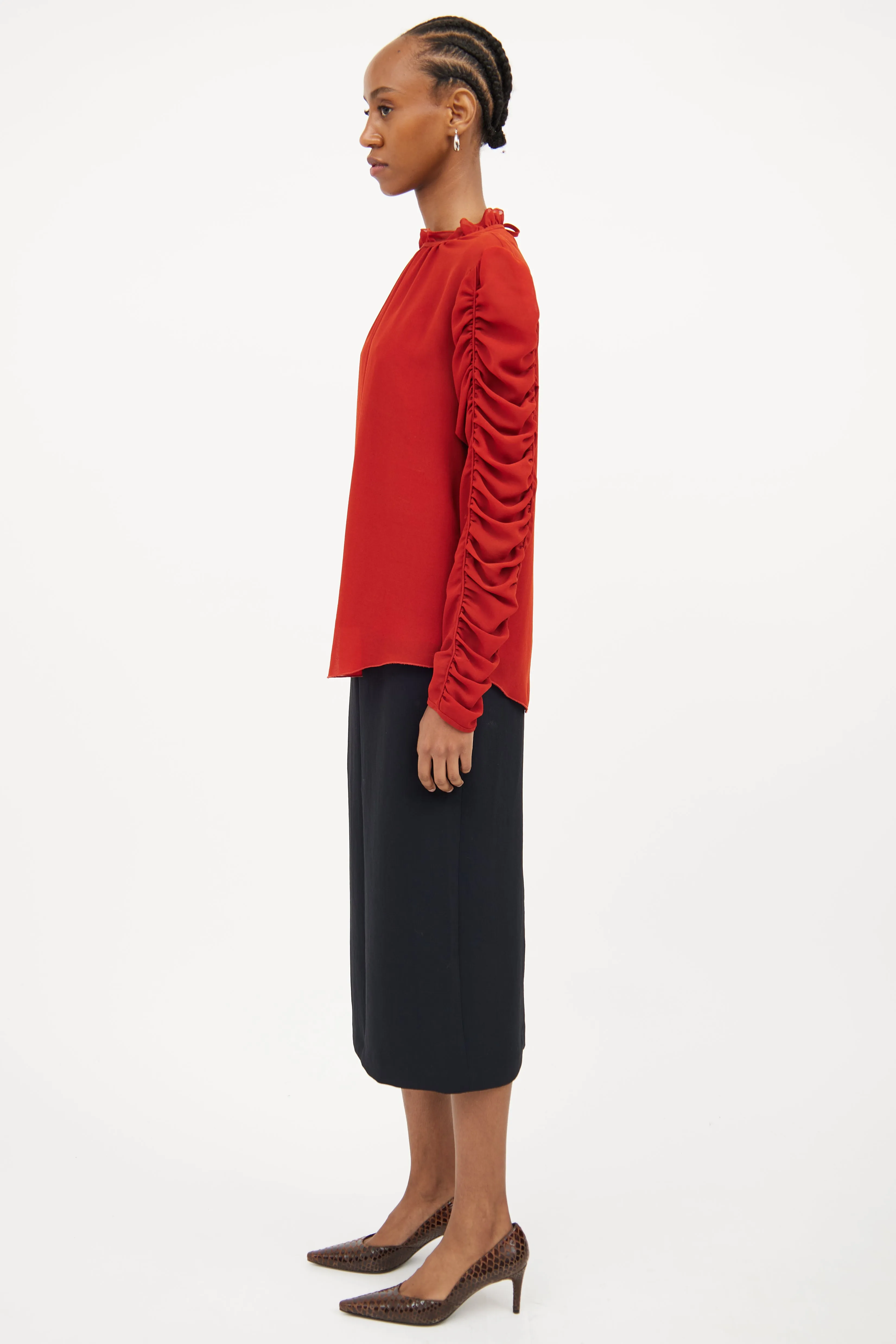 Orange Gathered Sleeve Blouse