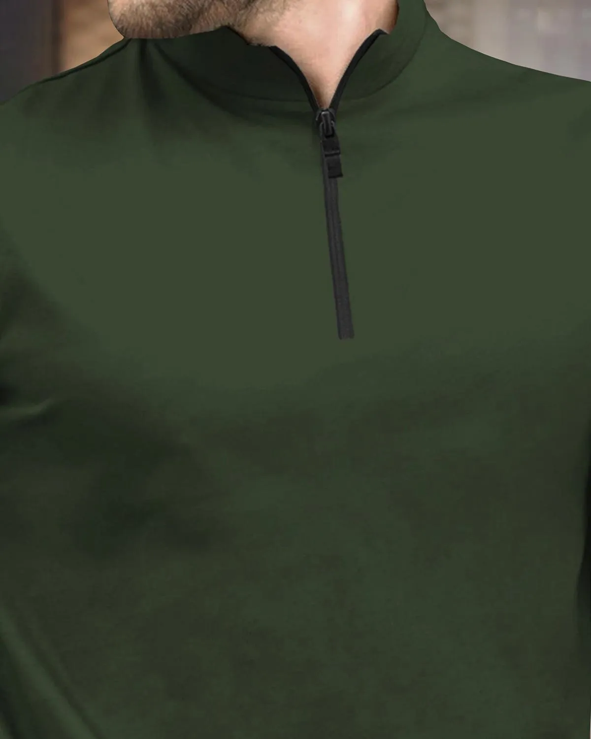 (Pack Of 2) Full Sleeve Men High Neck Plain T-shirts / Olive & Black