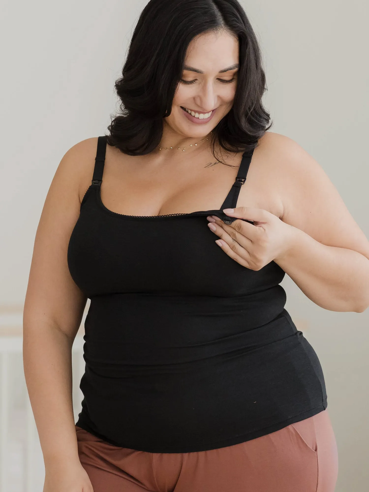 Picot Trim Nursing Camisole | Black