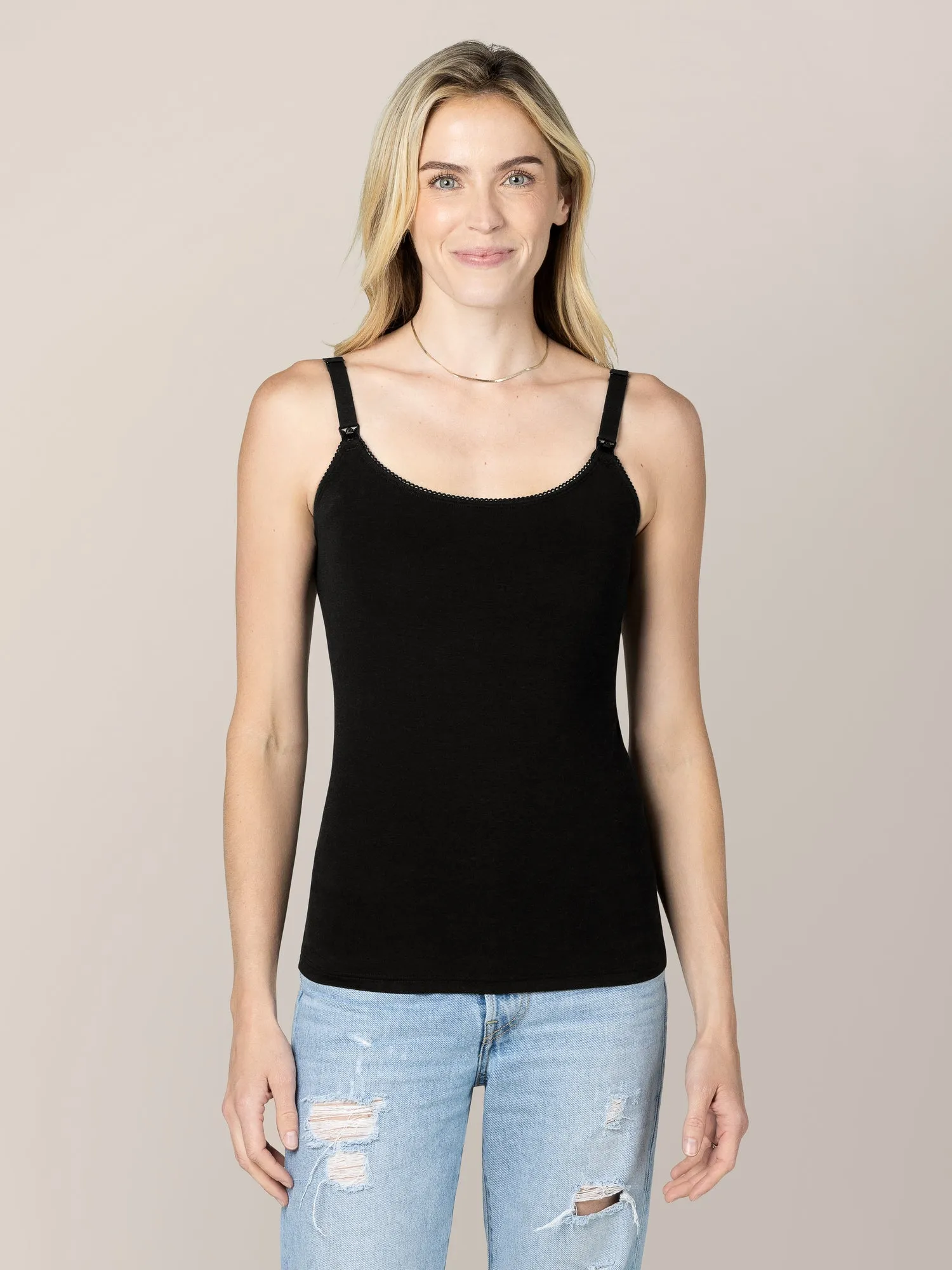 Picot Trim Nursing Camisole | Black