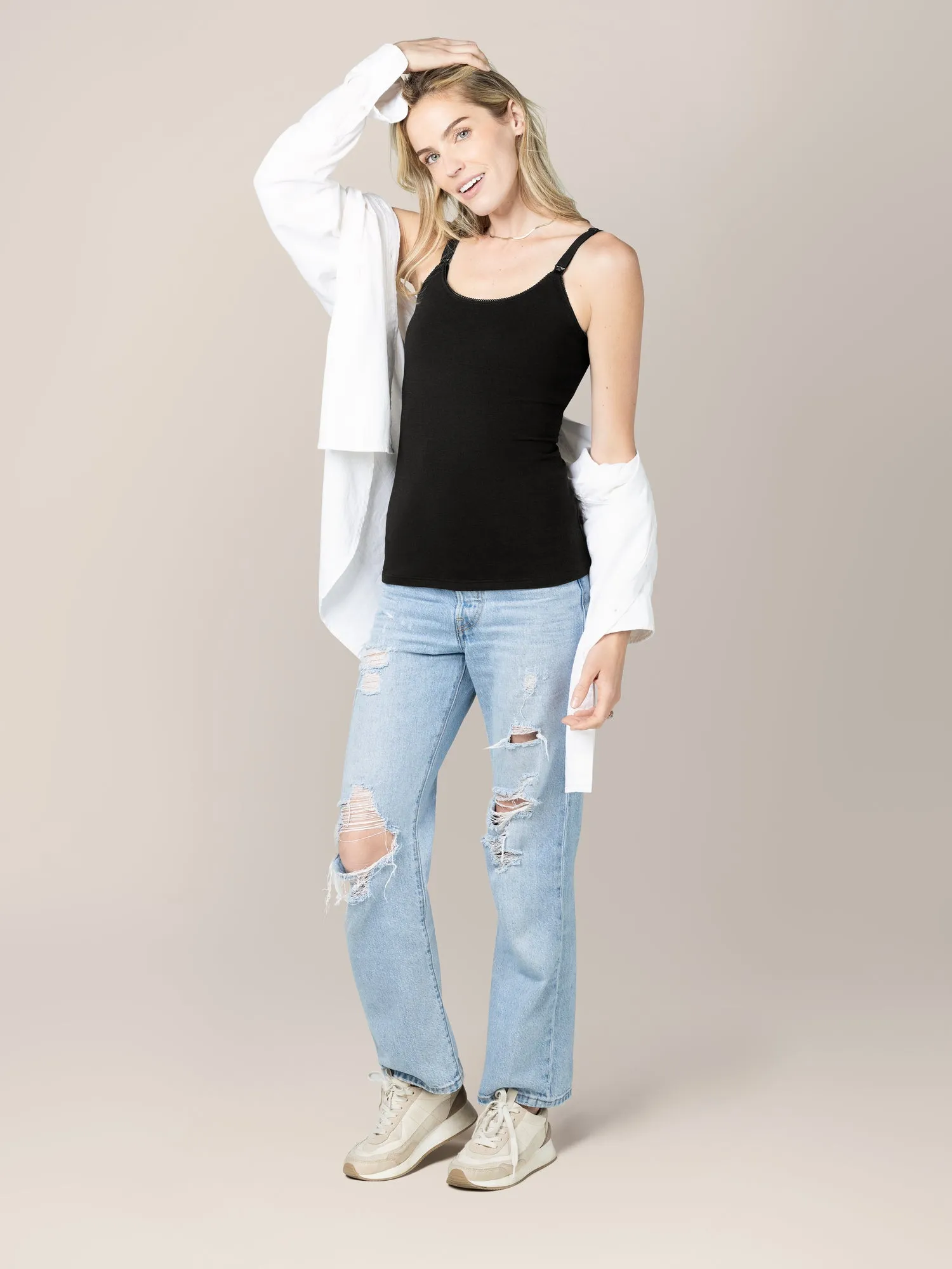 Picot Trim Nursing Camisole | Black