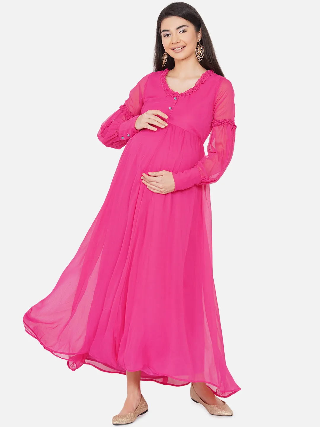 Pink Maxi Maternity Baby Shower Dress