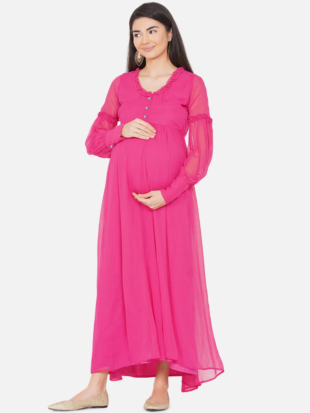 Pink Maxi Maternity Baby Shower Dress