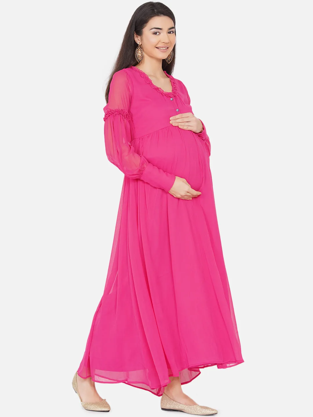 Pink Maxi Maternity Baby Shower Dress