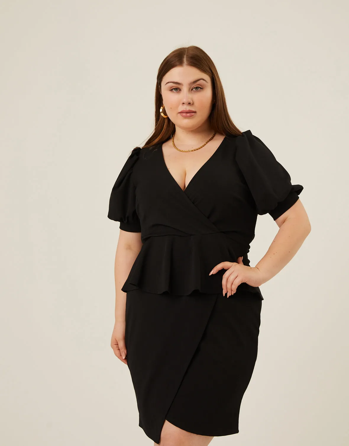 Plus Size Peplum Tie Belt Dress