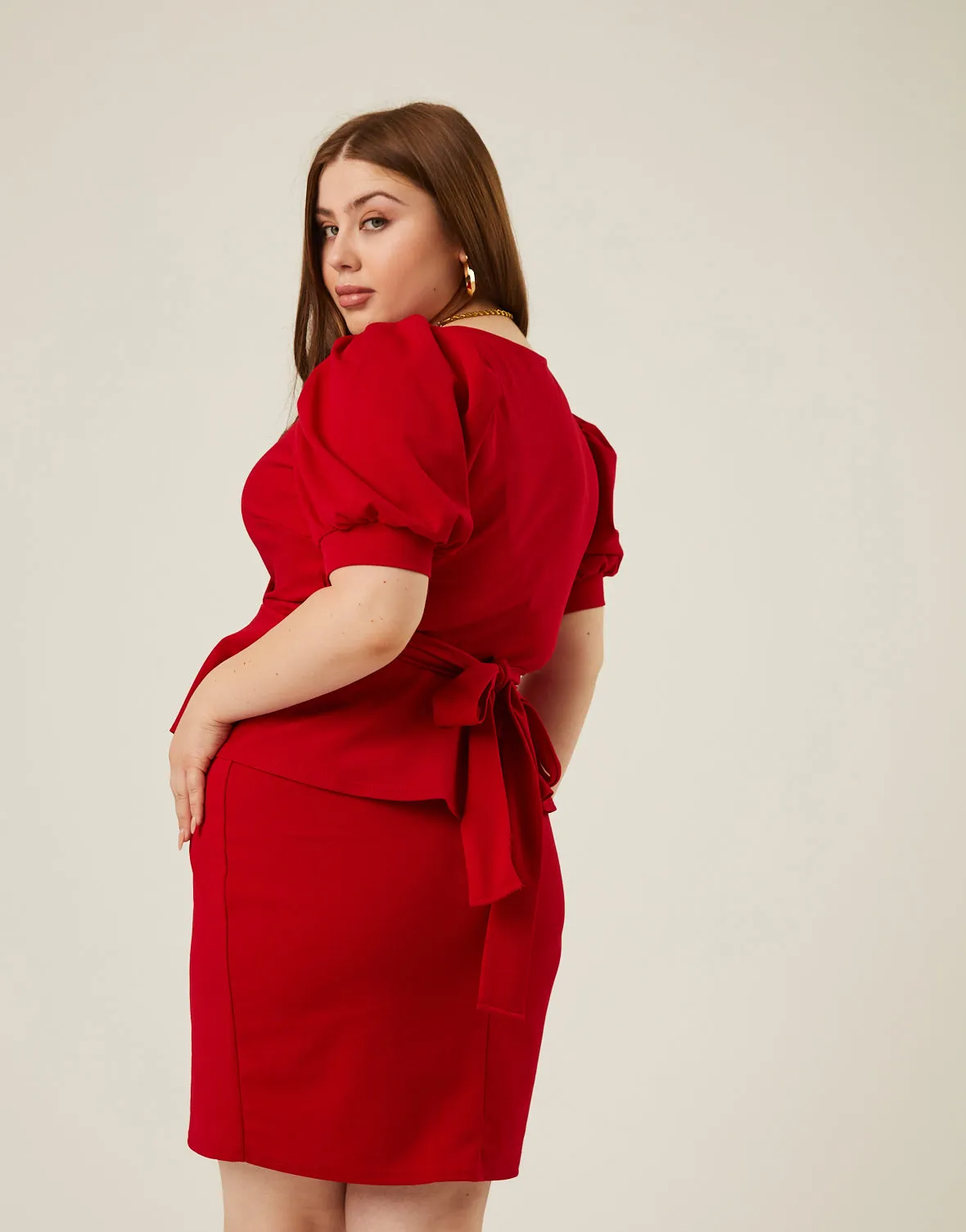 Plus Size Peplum Tie Belt Dress