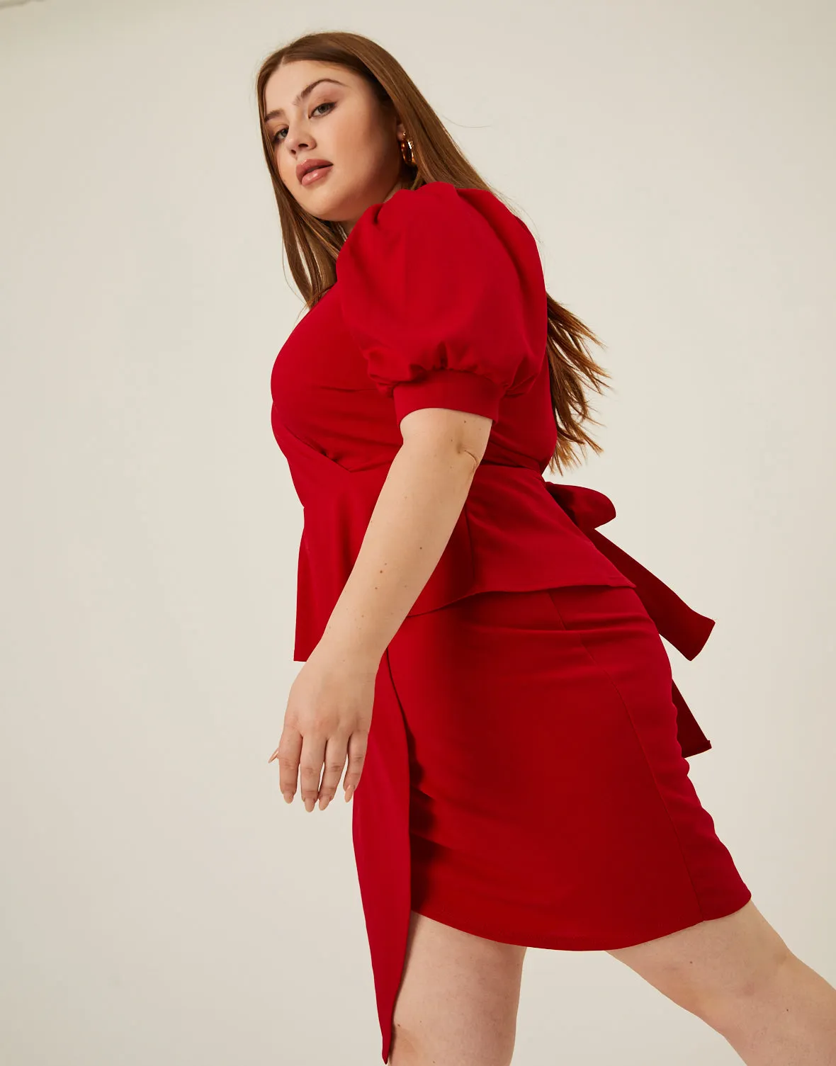 Plus Size Peplum Tie Belt Dress