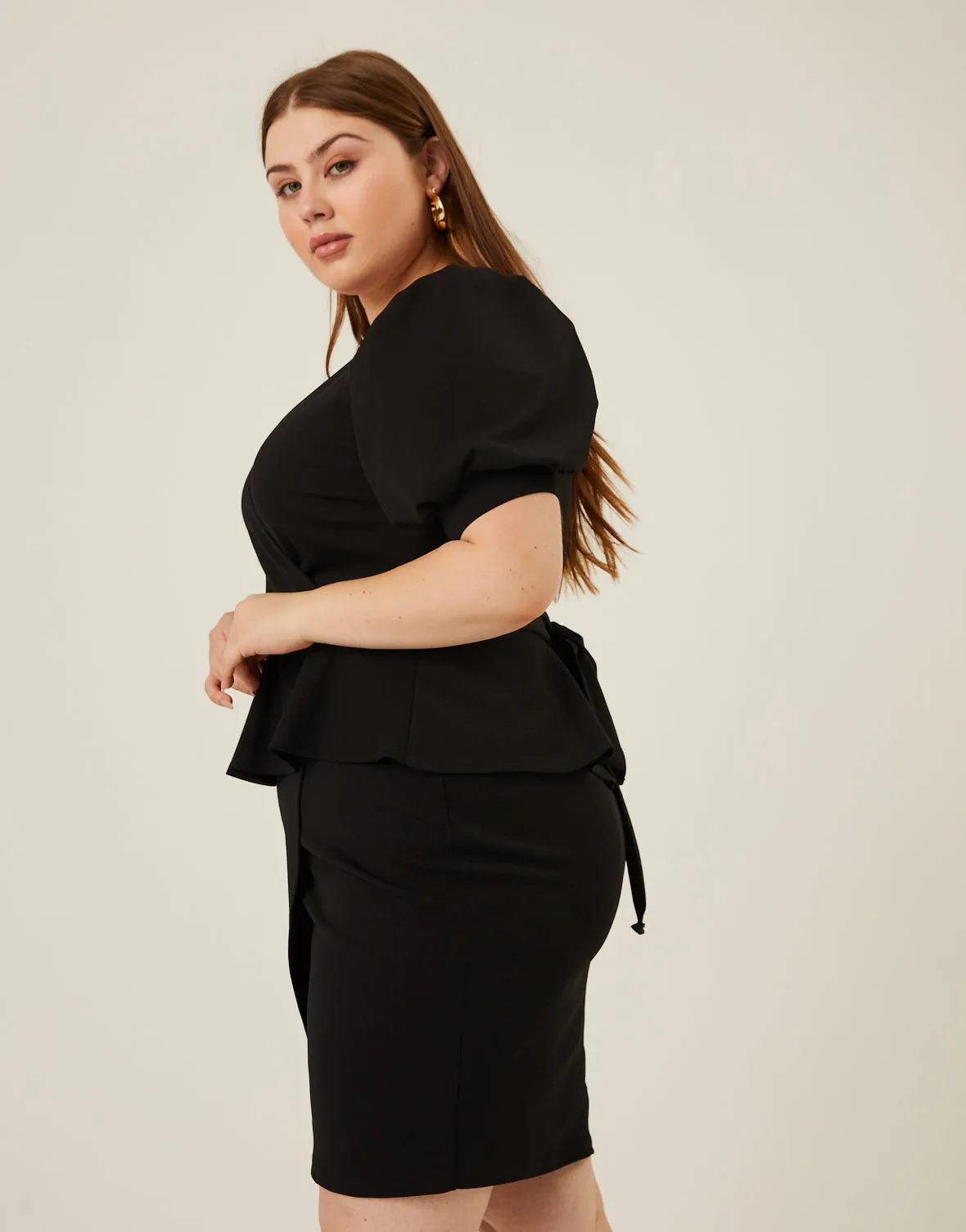 Plus Size Peplum Tie Belt Dress