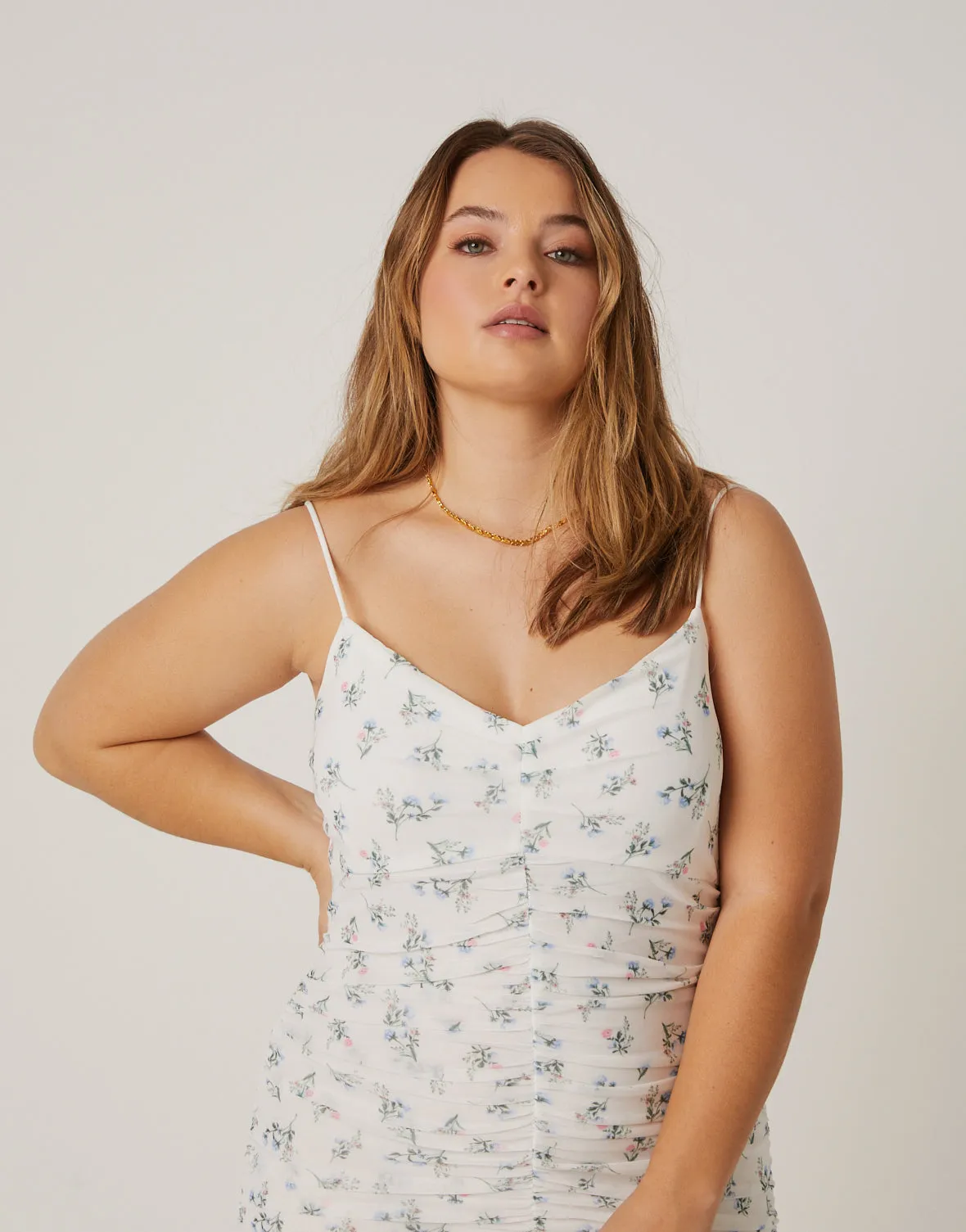 Plus Size Ruched Floral Mini Dress