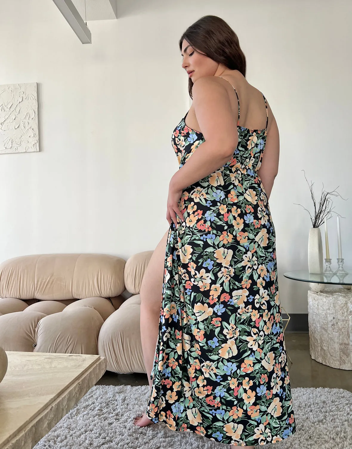 Plus Size Stretchy Wrap Floral Maxi Dress