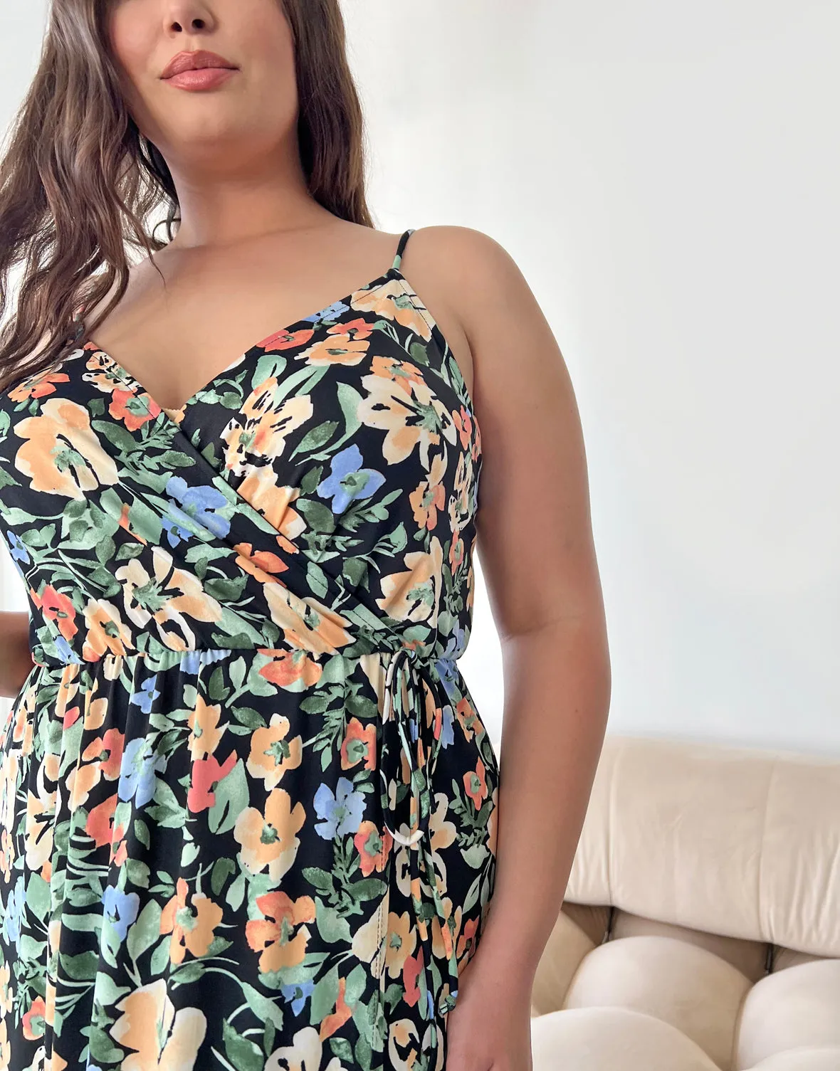 Plus Size Stretchy Wrap Floral Maxi Dress