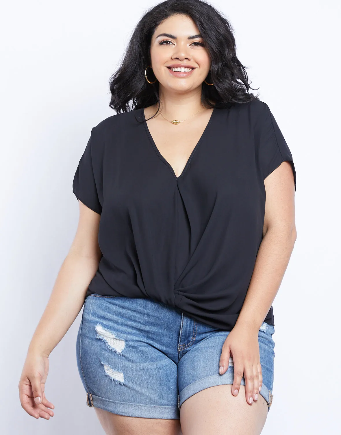 Plus Size Wrap Me Up Chiffon Twist Front Top