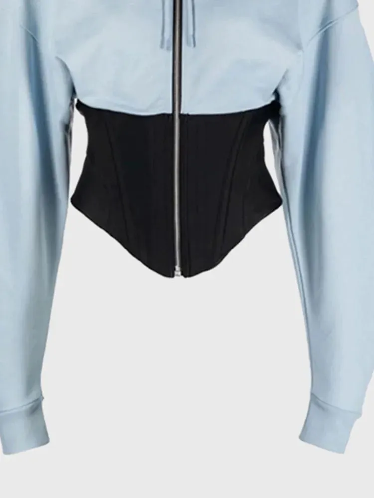 Pre Order:  Hooded Corseted Waist Cropped Jacket