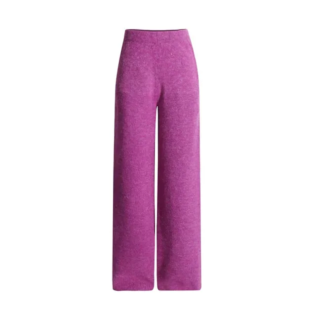 Pre Order:  Solid Round Neck Knitted  Top   High Waisted Straight Leg Pants