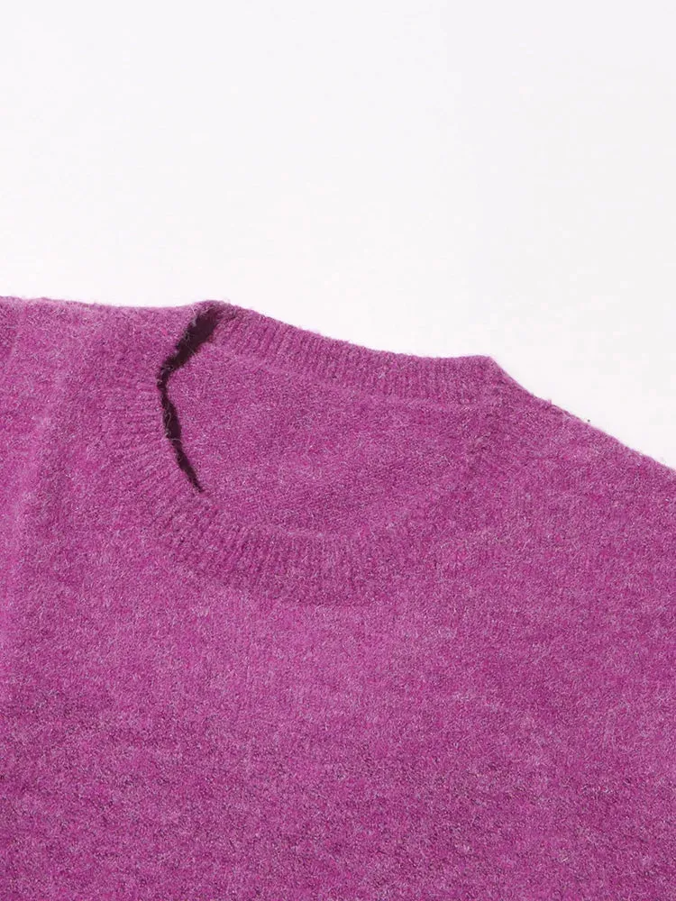 Pre Order:  Solid Round Neck Knitted  Top   High Waisted Straight Leg Pants