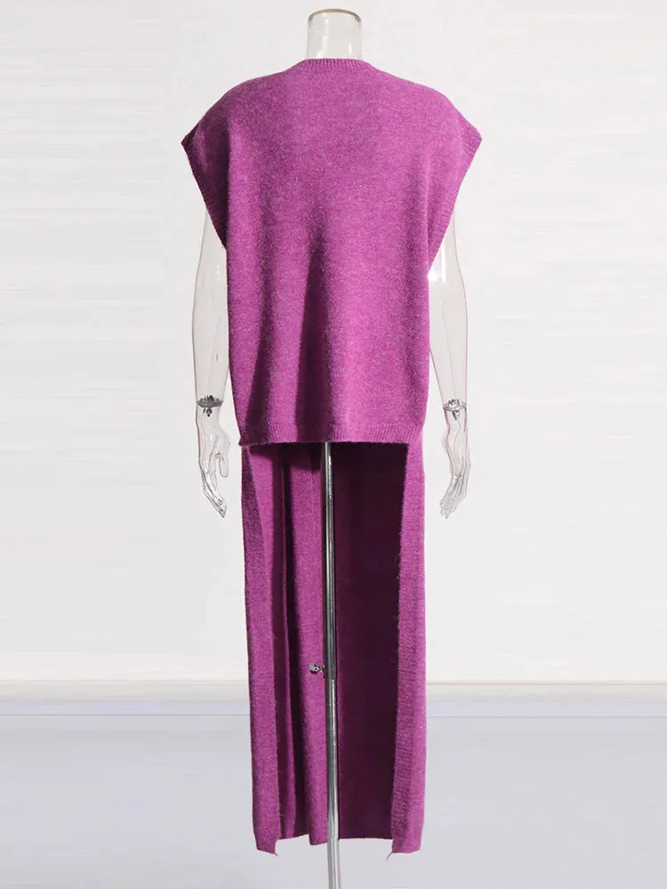 Pre Order:  Solid Round Neck Knitted  Top   High Waisted Straight Leg Pants