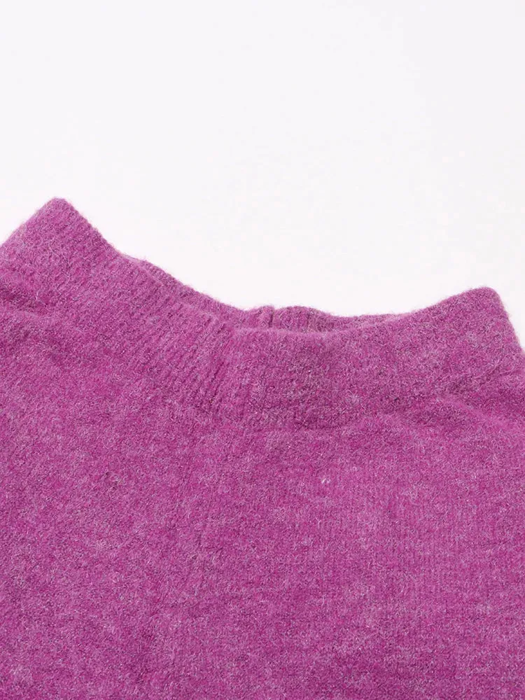 Pre Order:  Solid Round Neck Knitted  Top   High Waisted Straight Leg Pants