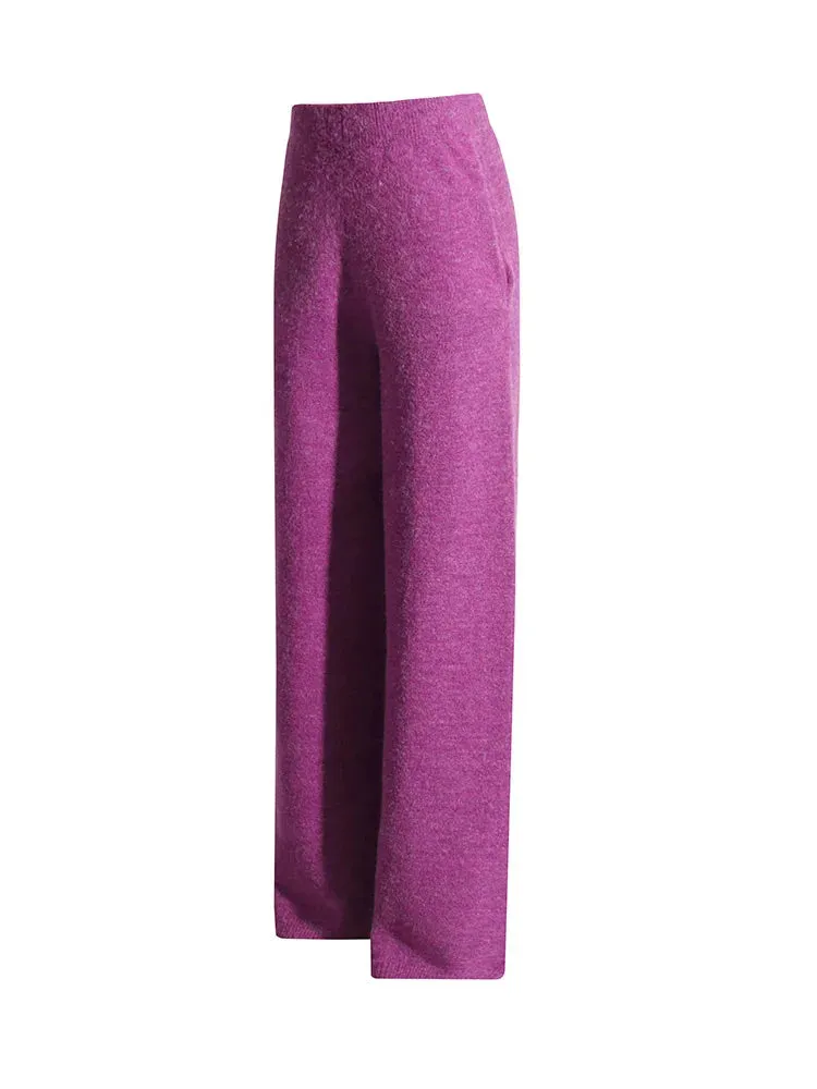 Pre Order:  Solid Round Neck Knitted  Top   High Waisted Straight Leg Pants