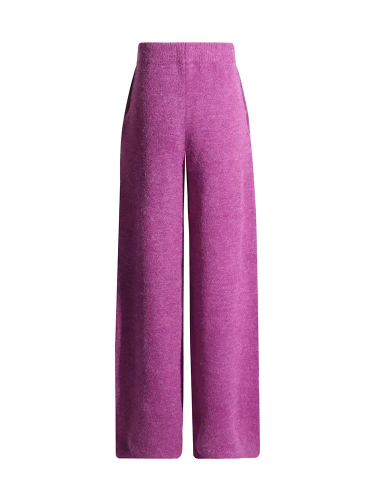 Pre Order:  Solid Round Neck Knitted  Top   High Waisted Straight Leg Pants