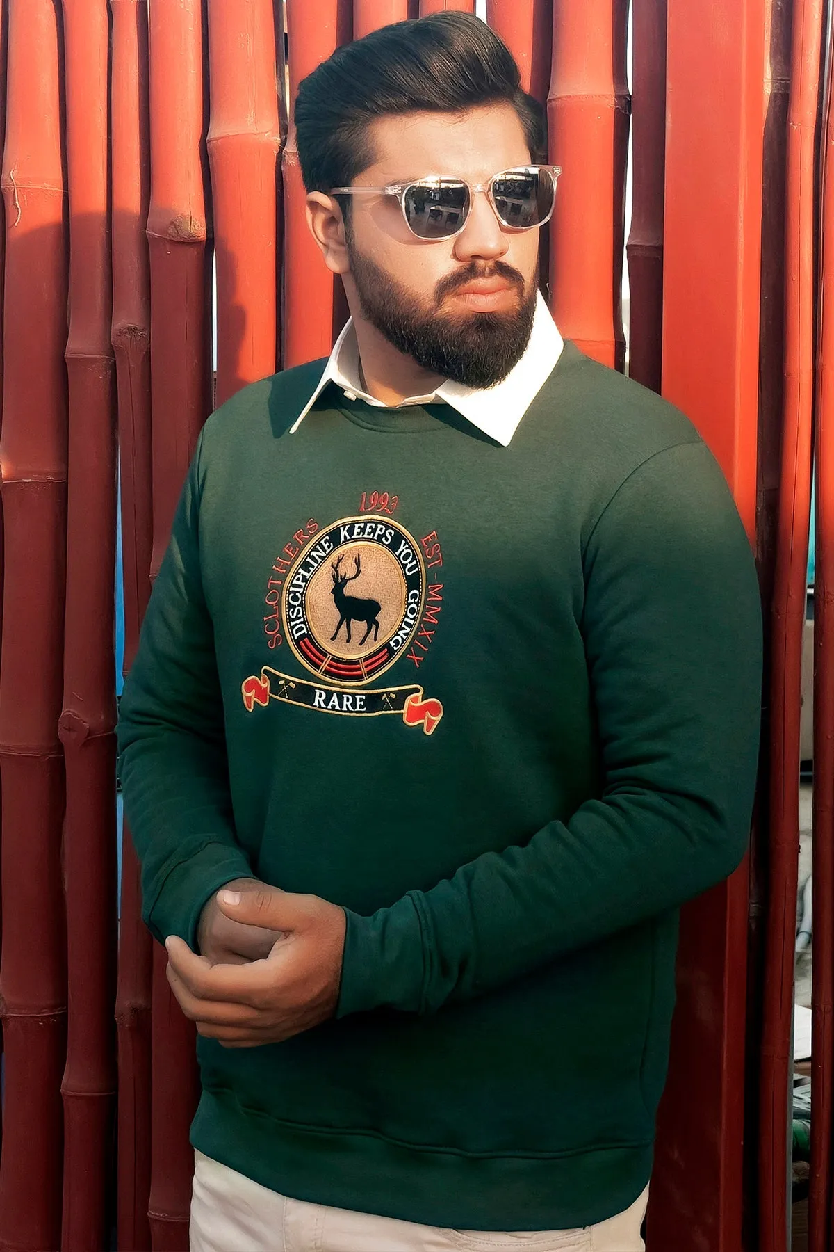 Rare Embroidered Green Sweatshirt (Plus Size) - W22 - MSW062P