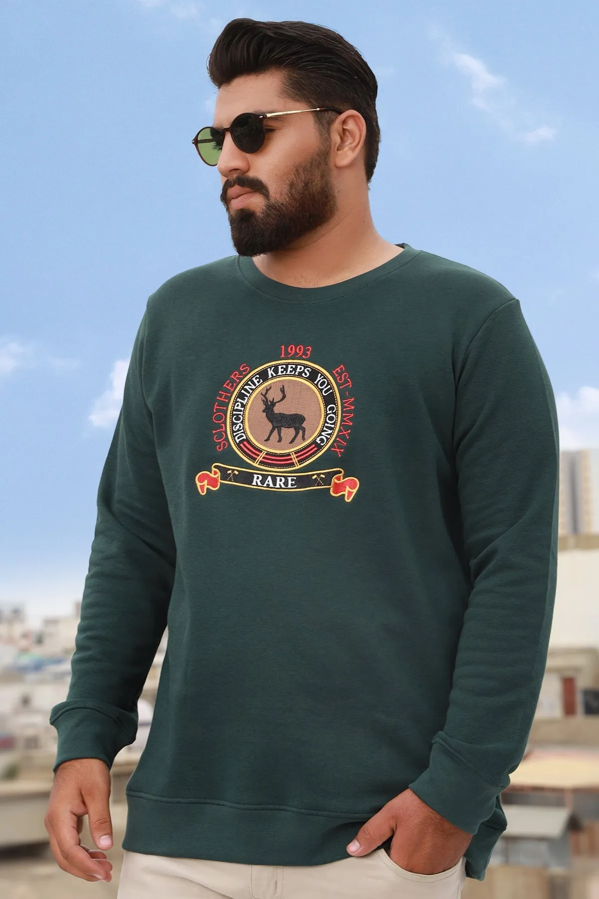 Rare Embroidered Green Sweatshirt (Plus Size) - W22 - MSW062P