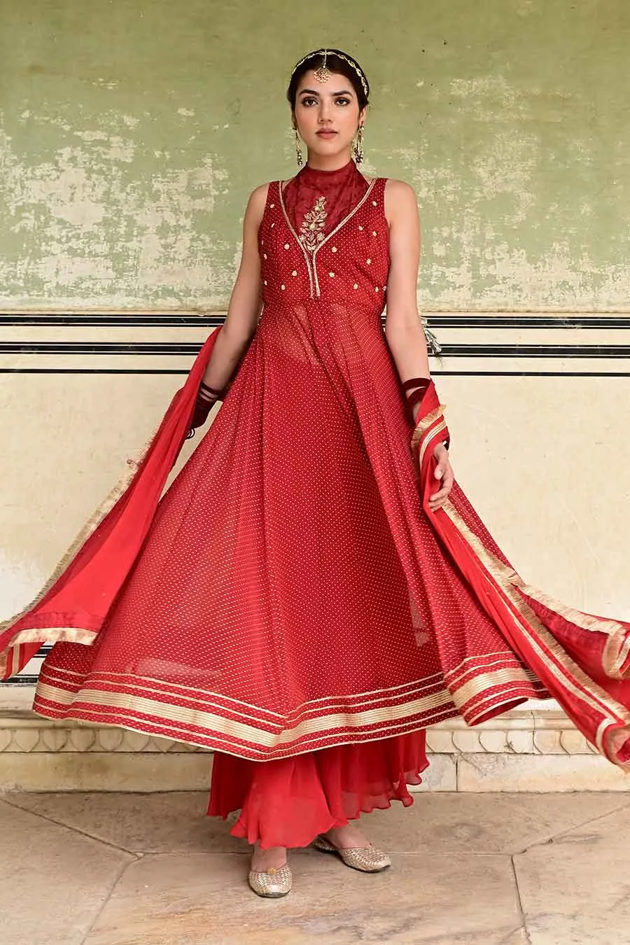 Sindhuri Red Embroidered Anarkali Set