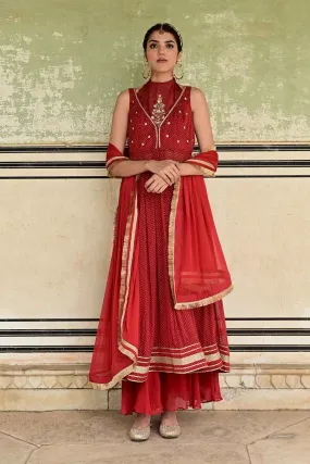 Sindhuri Red Embroidered Anarkali Set